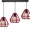 Suspension 3 Lampes Ø20 en Bois – Rouge – Image 2