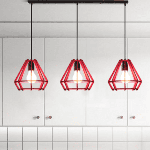 suspension composée de 3 lampes rouge chambre cuisine couloir interieur