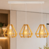 Suspension 3 Lampes Ø20 en Bois Rect doré