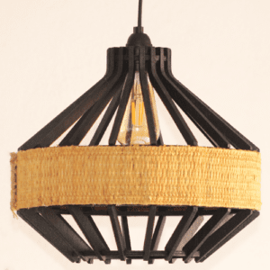 Suspension artisanal en bois et jonc