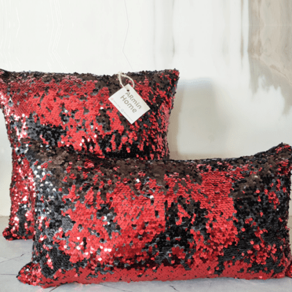 Pack Coussins à paillettes réversibles – Rouge & noir