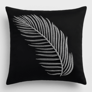 Coussin Noir brodé plume Argent ARmin Home