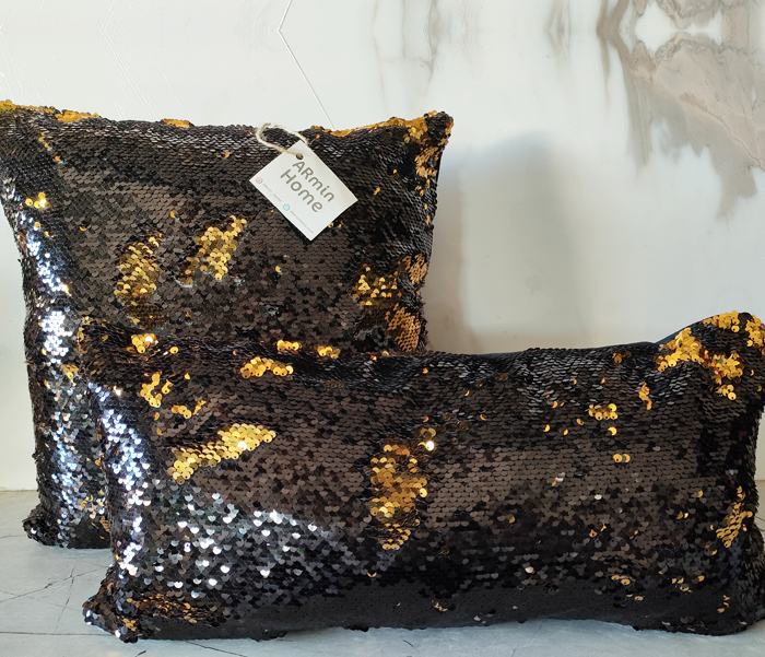 Pack Coussins à paillettes réversibles - Noir & Doré